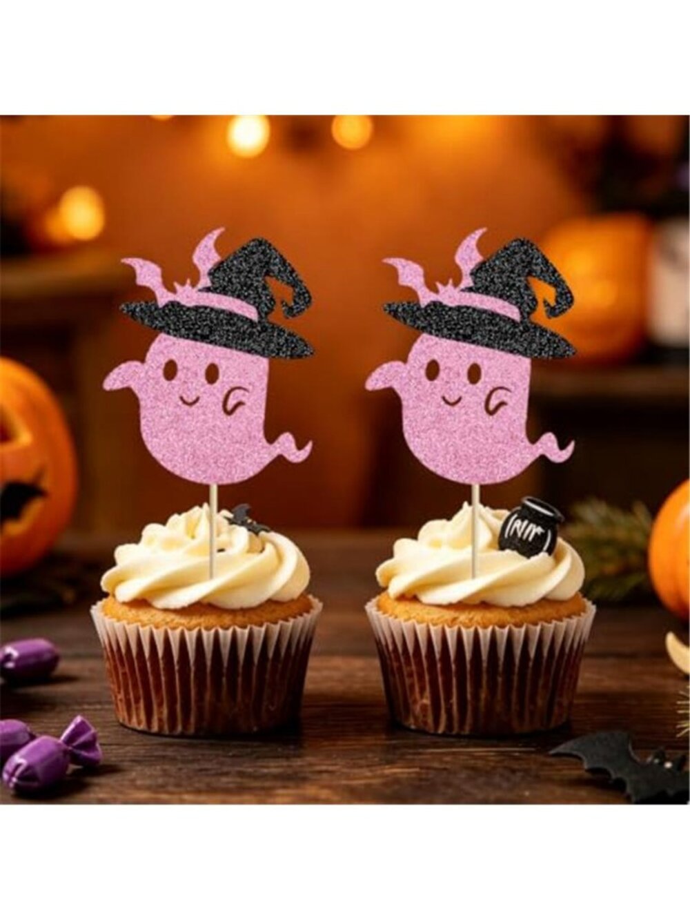 Halloween Cupcake Toppers Glitter Ghost Cupcake Picks, Festive Decorations for - Picture 5 of 7